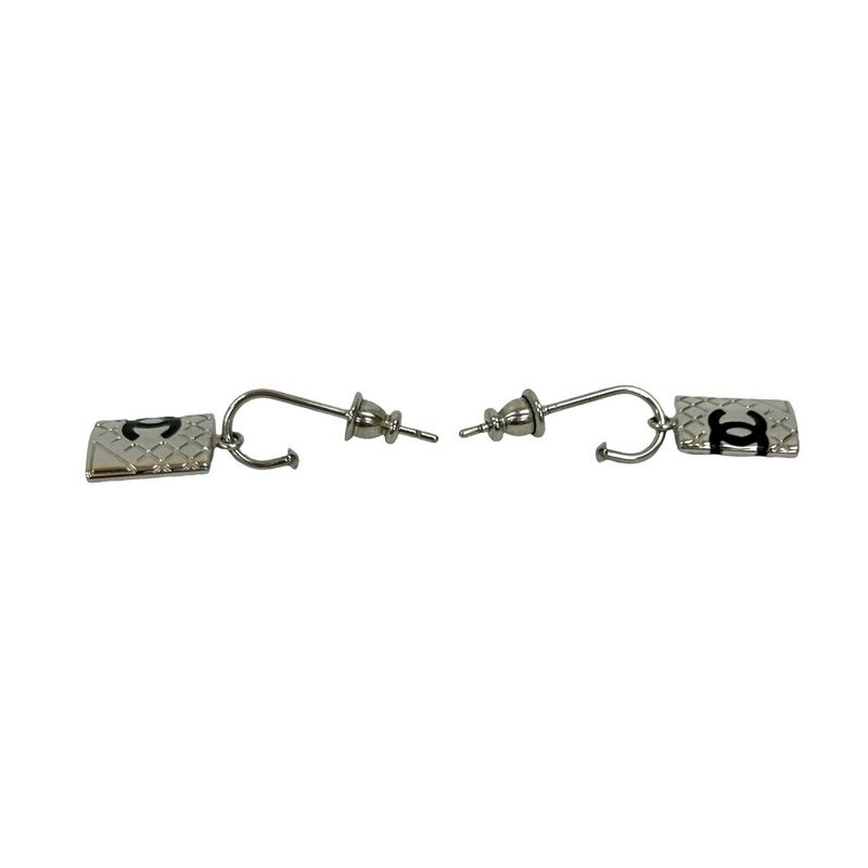 Chanel Cambon Coco Mark Metal Earrings Accessories Silver 05C — view 3