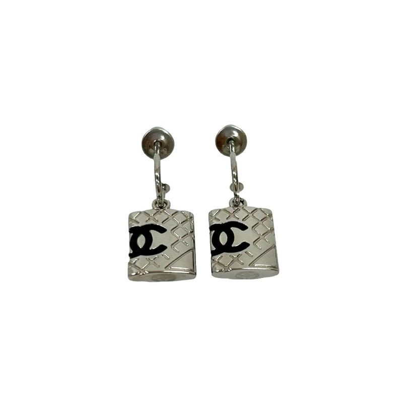 Chanel Cambon Coco Mark Metal Earrings Accessories Silver 05C — view 5