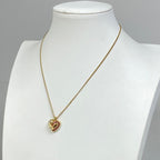 Christian Dior Heart Motif Rhinestone Necklace Pendant GP Gold Red — view 5