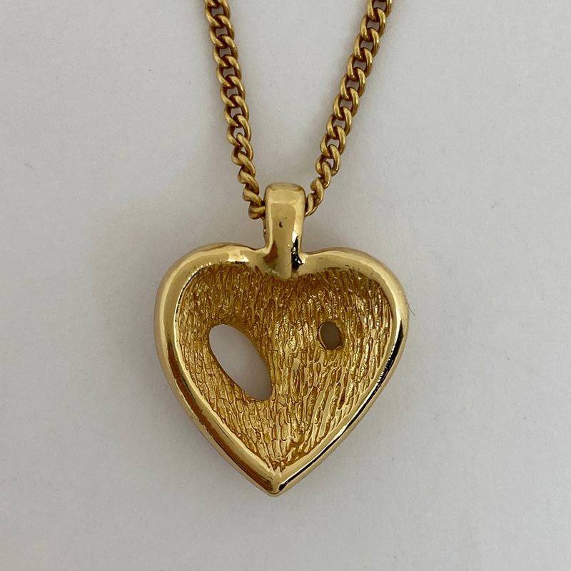 Christian Dior Heart Motif Rhinestone Necklace Pendant GP Gold Red — view 3