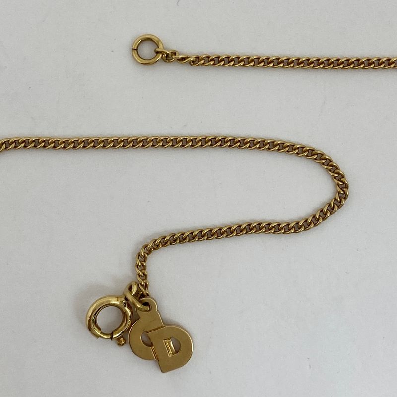 Christian Dior Heart Motif Rhinestone Necklace Pendant GP Gold Red — view 4