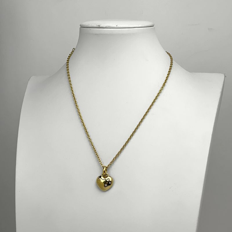 Christian Dior Logo Rhinestone Necklace Heart Motif GP — view 5