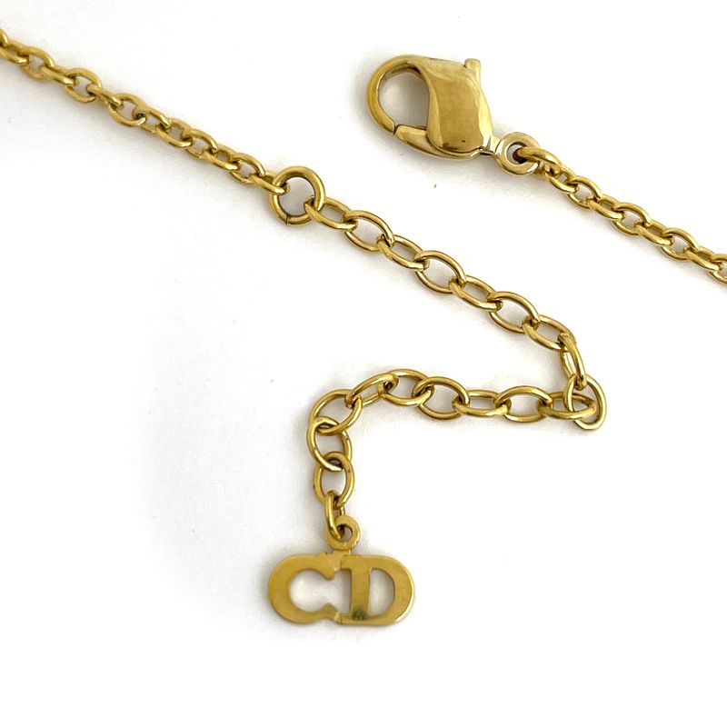 Christian Dior Logo Rhinestone Necklace Heart Motif GP — view 4