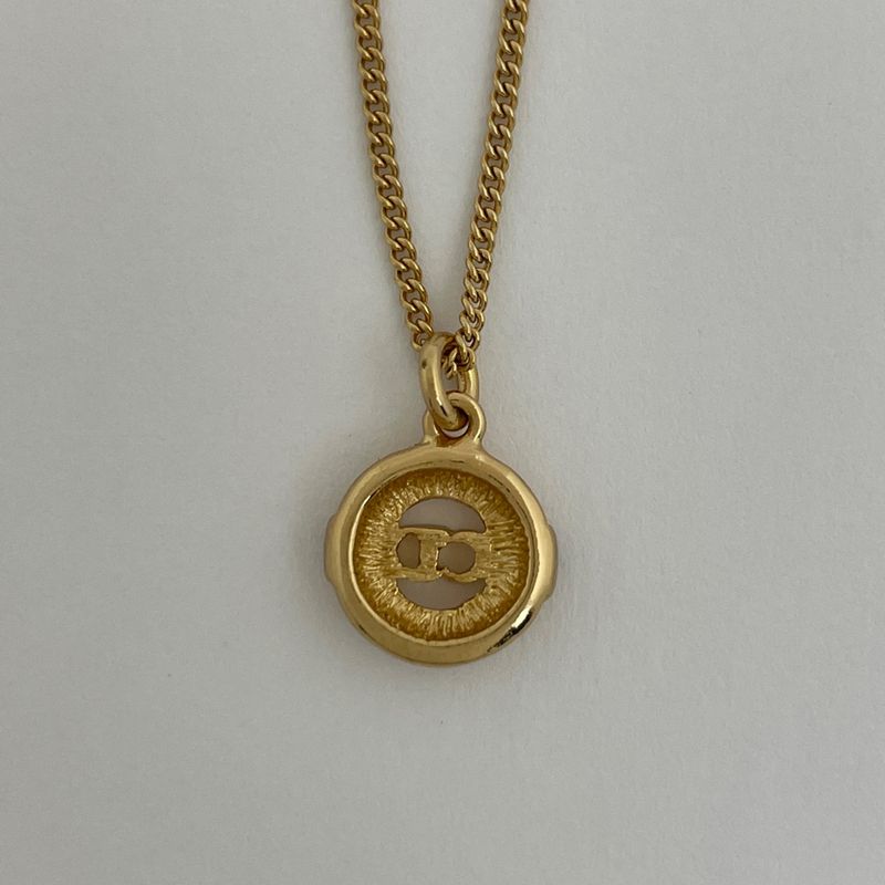 Christian Dior Logo Rhinestone Necklace Round GP — view 3
