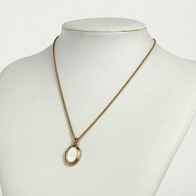 Christian Dior Logo Necklace Oval GP Gold White — view 5