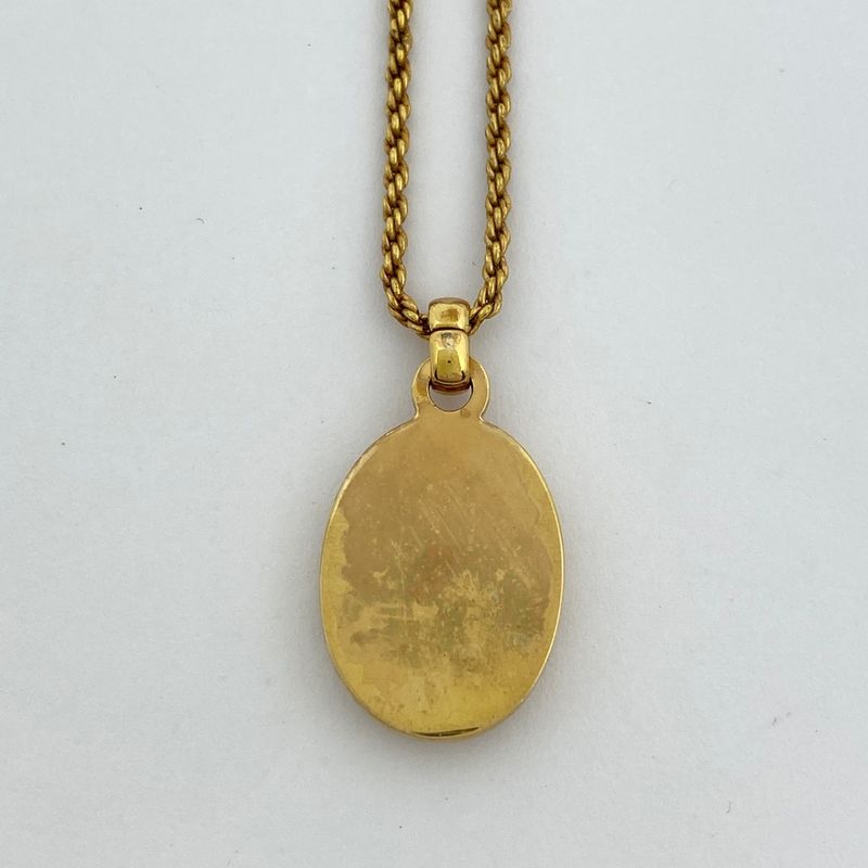 Christian Dior Logo Necklace Oval GP Gold White — view 3