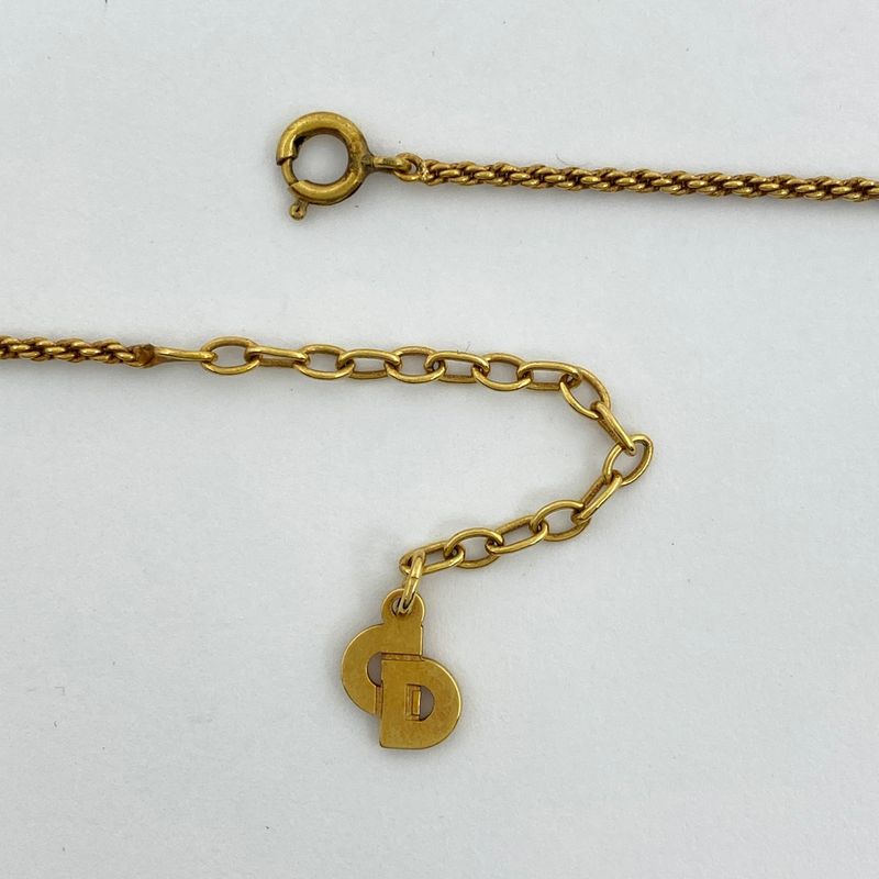 Christian Dior Logo Necklace Oval GP Gold White — view 4
