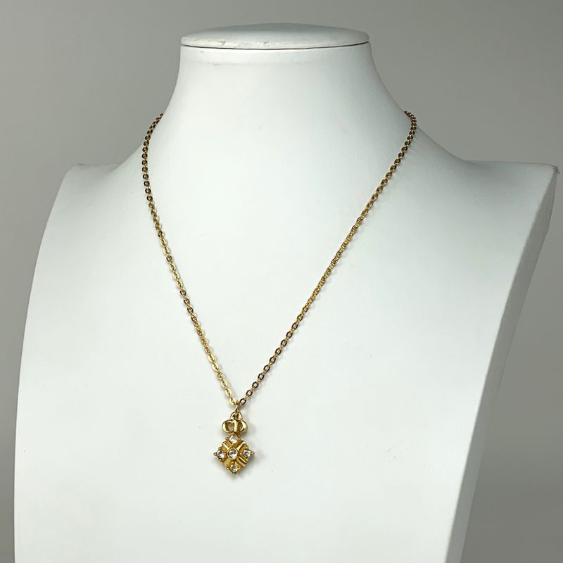 Christian Dior Logo Rhinestone Necklace CD GP — view 5