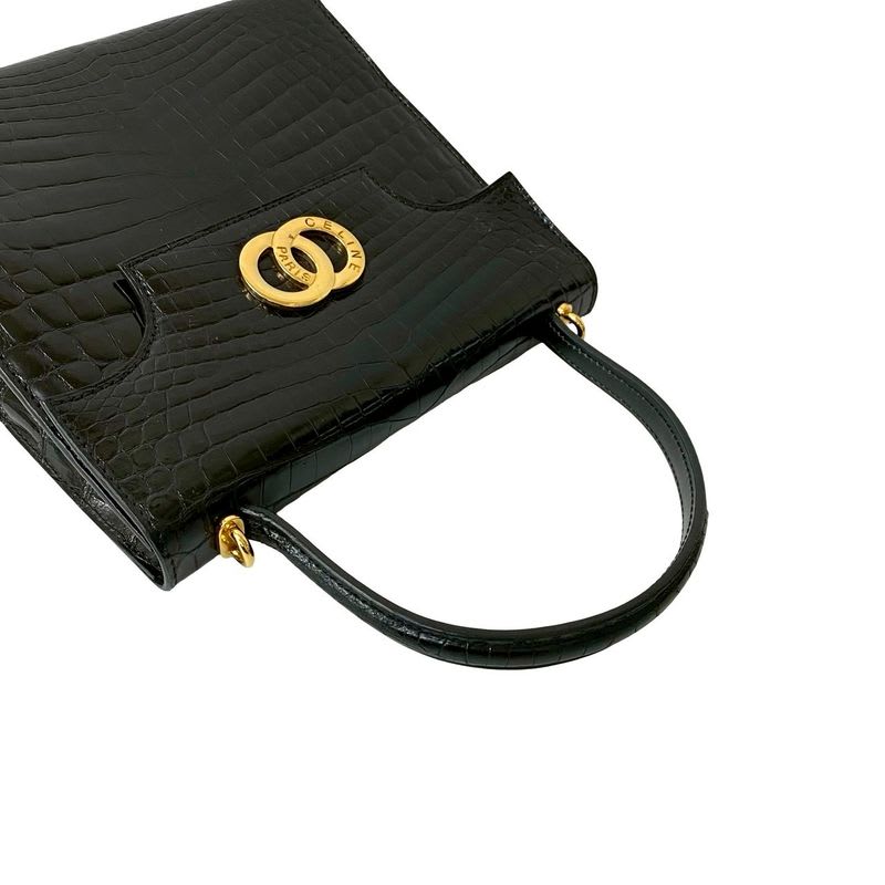 Celine Vintage Double Circle Logo Hardware Leather 2-Way Handbag