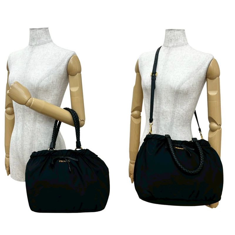 Prada Logo Hardware Ribbon Tessuto Nylon Leather 2-Way