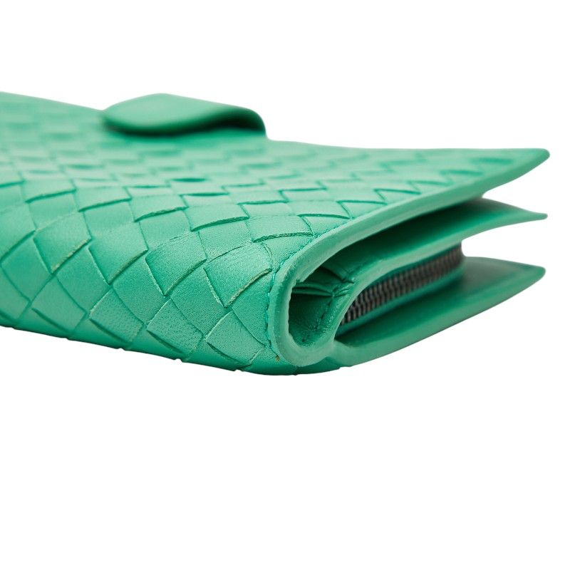 Bottega Veneta Intrecciato Round Zipper Long Wallet Green Leather — view 4
