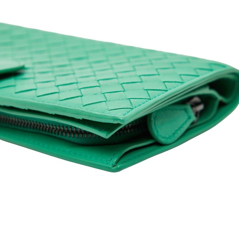 Bottega Veneta Intrecciato Round Zipper Long Wallet Green Leather — view 6