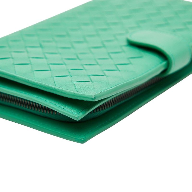 Bottega Veneta Intrecciato Round Zipper Long Wallet Green Leather — view 7
