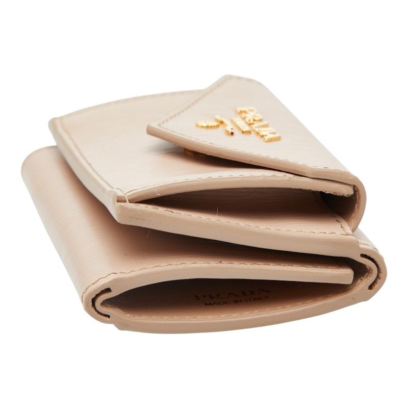 Prada Trifold Compact Wallet 1 Mh021 Beige Viterodino Leather — view 4