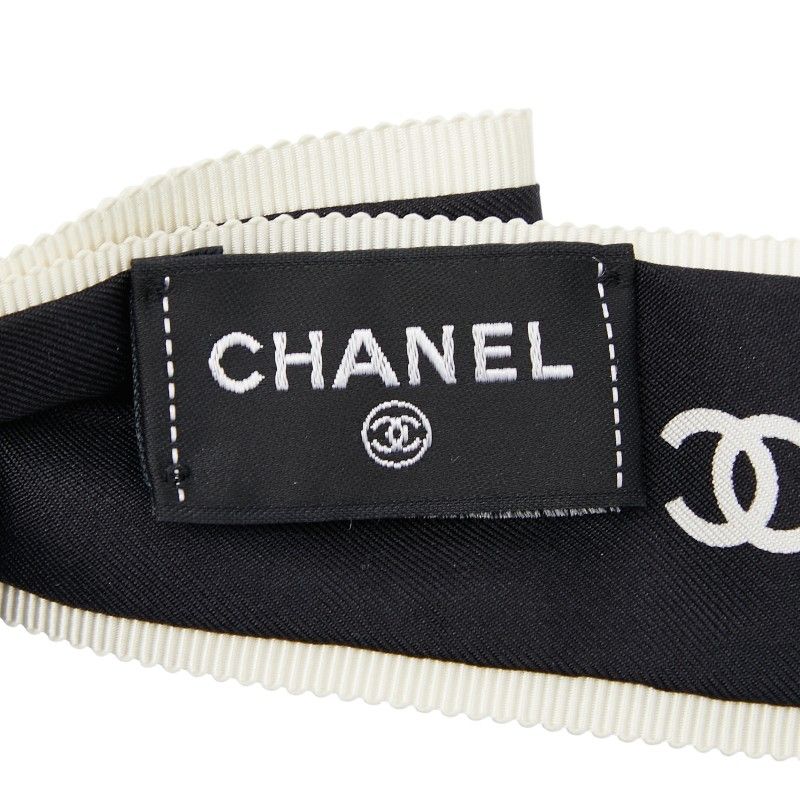 Chanel Coco Mark Logo Ribbon Chouche Hair Accessory Black White Silk — view 4