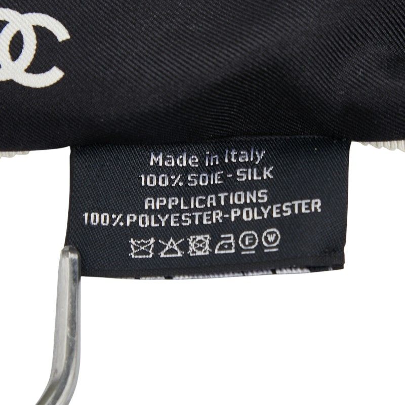 Chanel Coco Mark Logo Ribbon Chouche Hair Accessory Black White Silk — view 5