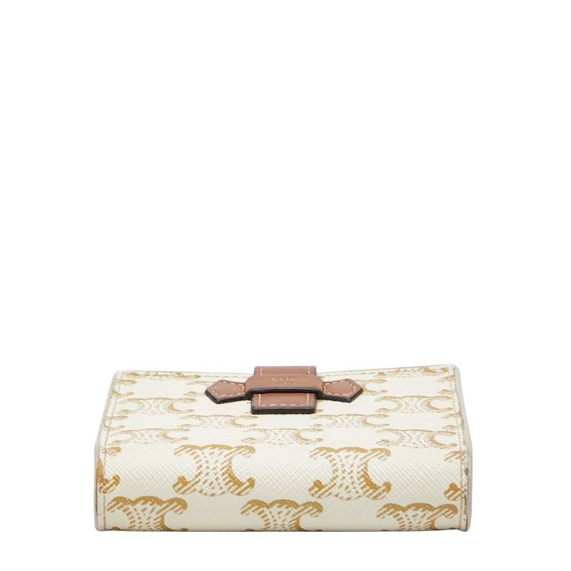 Celine Triomphe Small Strap Wallet Ivory Brown Leather — view 3