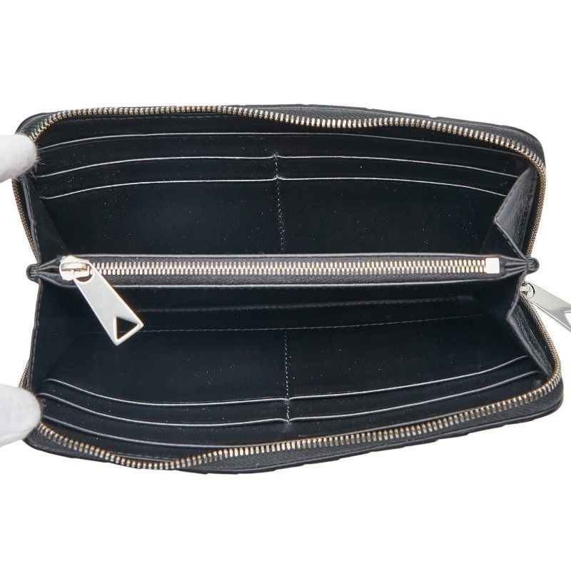 Bottega Veneta Intrecciato Round Zipper Long Wallet Black Leather — view 9