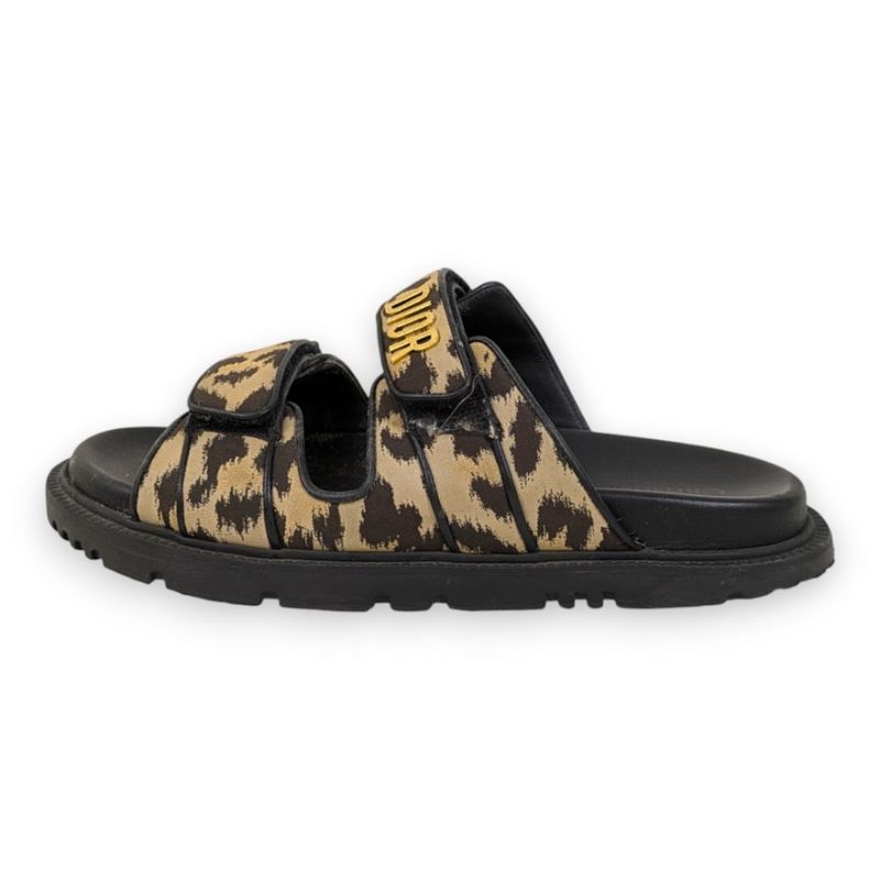 Christian Dior Act Leopard Slide Sandals Beige Black — view 2