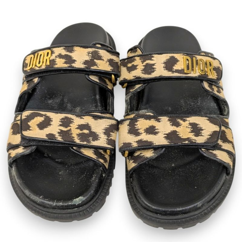 Christian Dior Act Leopard Slide Sandals Beige Black — view 3