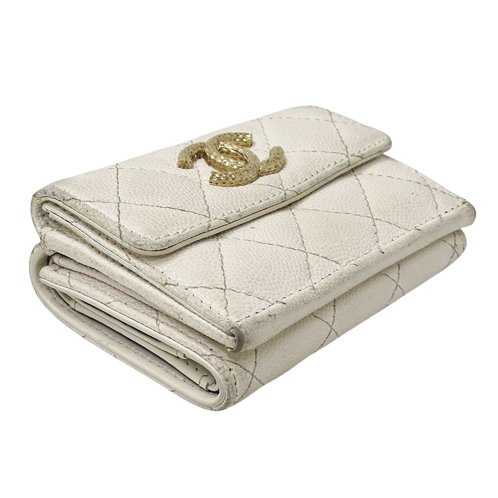 Chanel Wallet Quilted Trifold Caviar Leather White — view 8