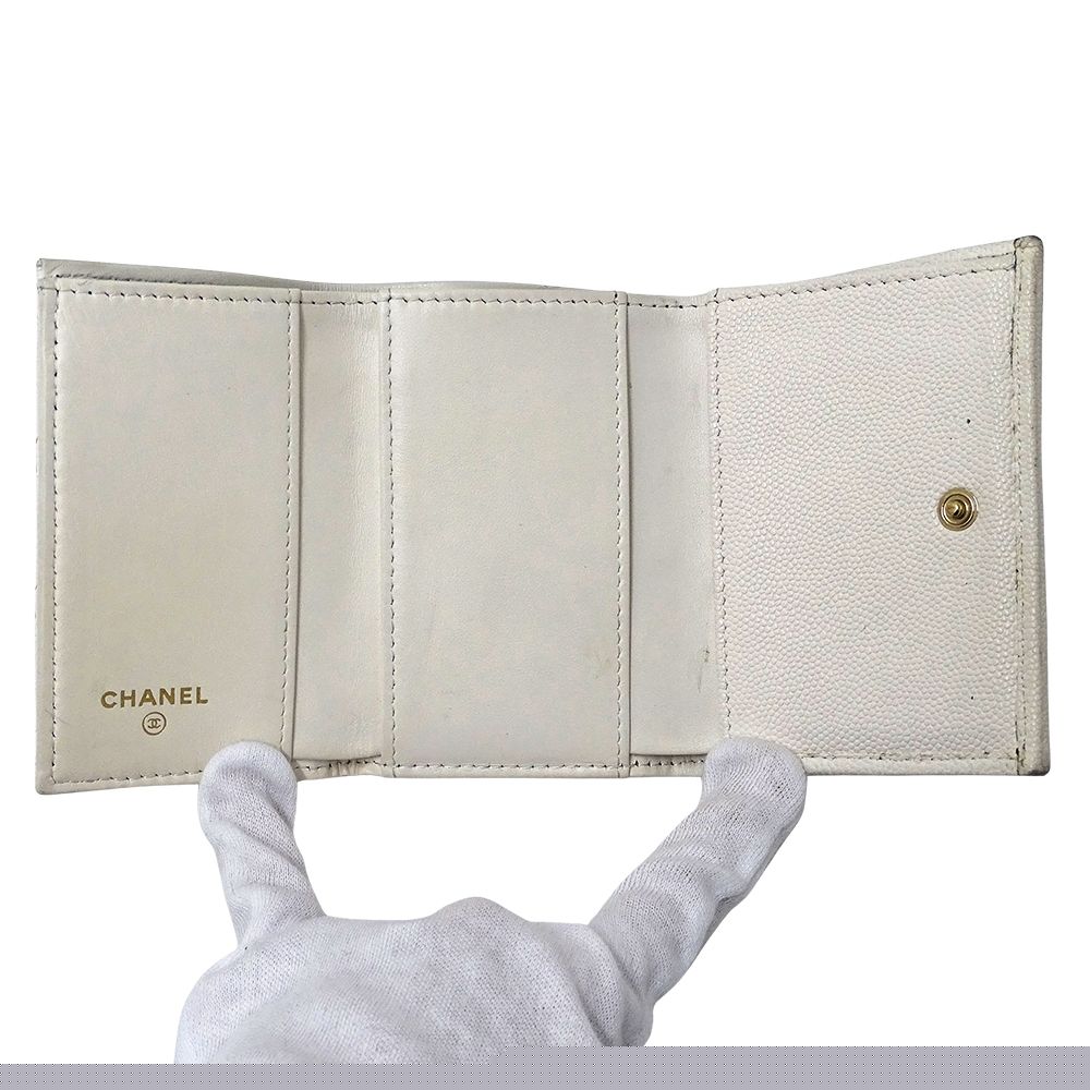 Chanel Wallet Quilted Trifold Caviar Leather White — view 9