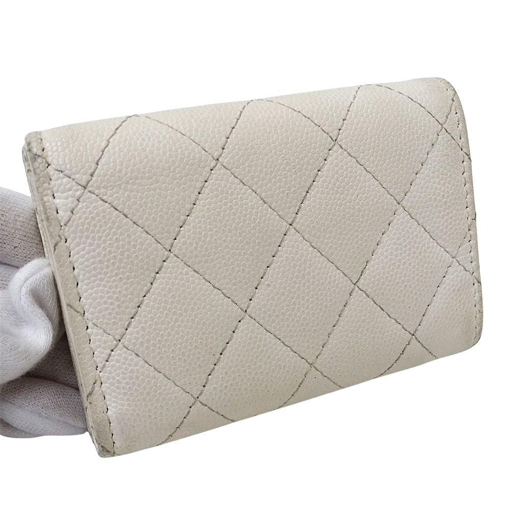 Chanel Wallet Quilted Trifold Caviar Leather White — view 6