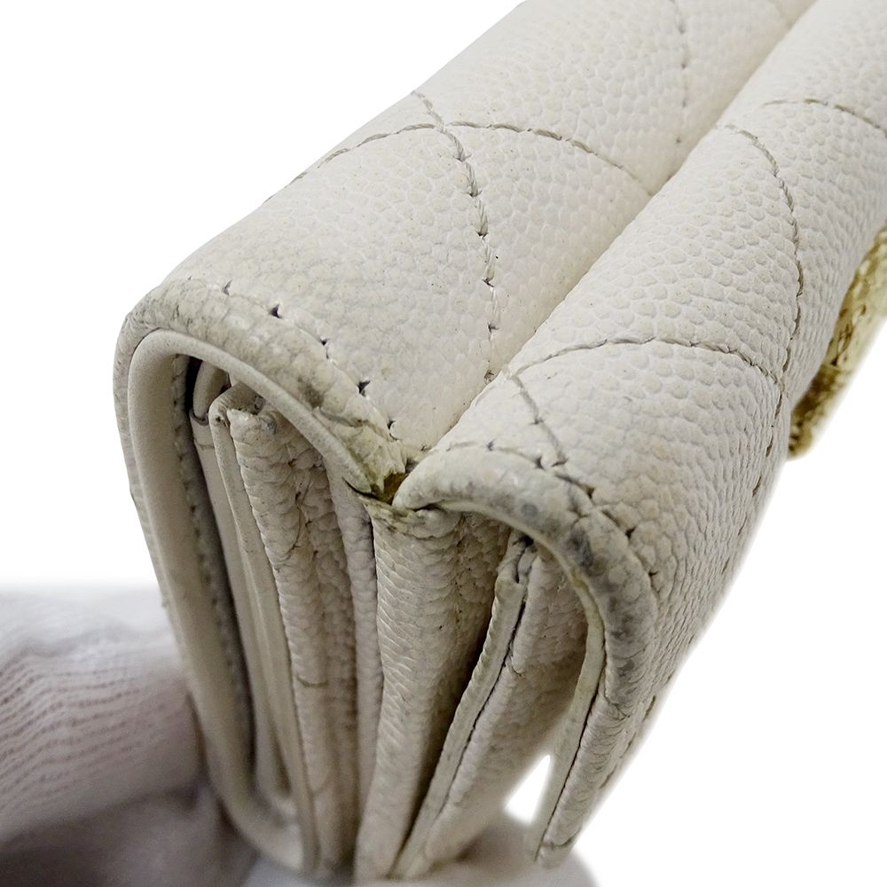 Chanel Wallet Quilted Trifold Caviar Leather White — view 5
