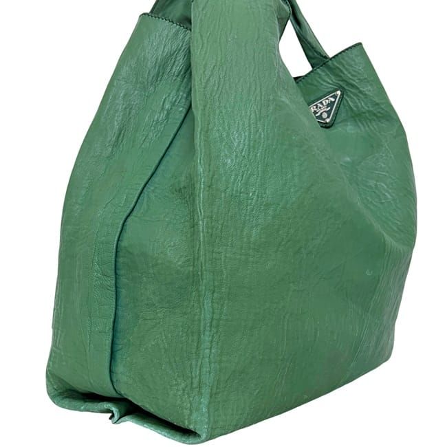 Prada Tote Bag Initial Patch Green Large Leather Nappaleather — view 7