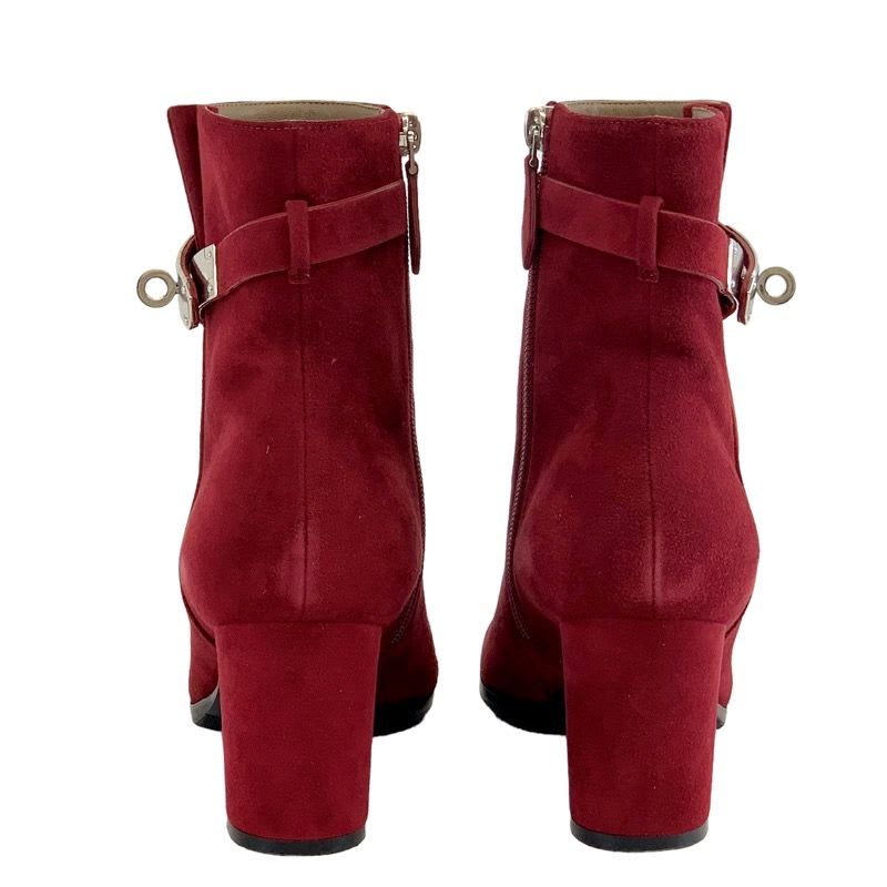 Hermes Saint-germain Boots Short Shoes Suede Red Silver Kelly Hardware — view 4
