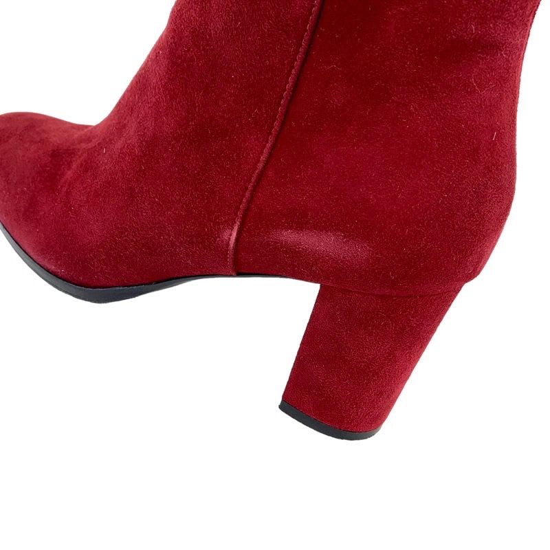 Hermes Saint-germain Boots Short Shoes Suede Red Silver Kelly Hardware — view 8