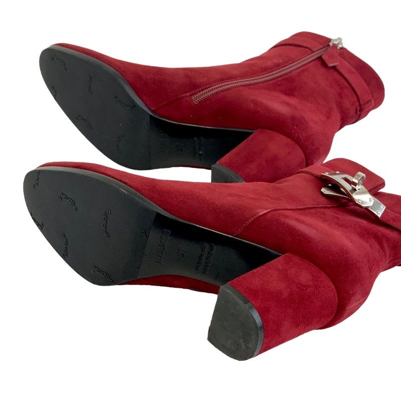 Hermes Saint-germain Boots Short Shoes Suede Red Silver Kelly Hardware — view 5