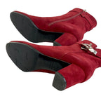 Hermes Saint-germain Boots Short Shoes Suede Red Silver Kelly Hardware — view 5