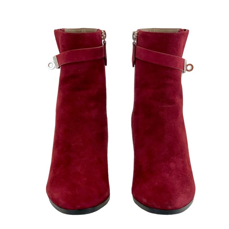 Hermes Saint-germain Boots Short Shoes Suede Red Silver Kelly Hardware — view 2