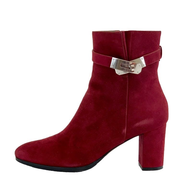 Hermes Saint-germain Boots Short Shoes Suede Red Silver Kelly Hardware — view 3