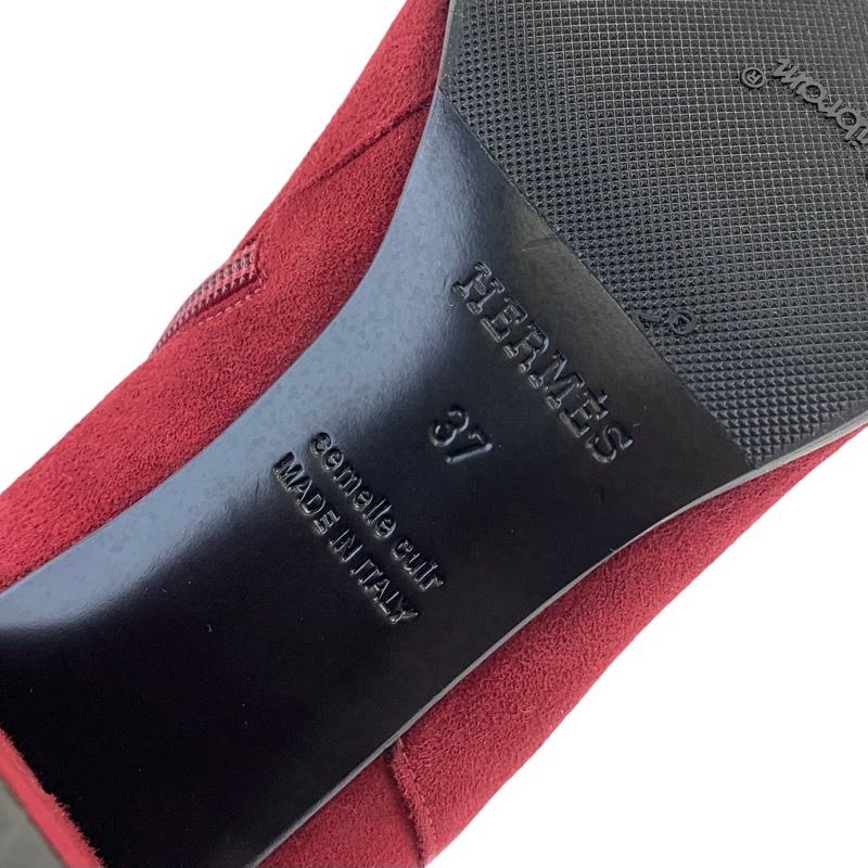 Hermes Saint-germain Boots Short Shoes Suede Red Silver Kelly Hardware — view 6