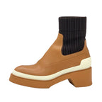 Hermes Boots Short Shoes Leather Fabric Camel Brown Sock — view 3