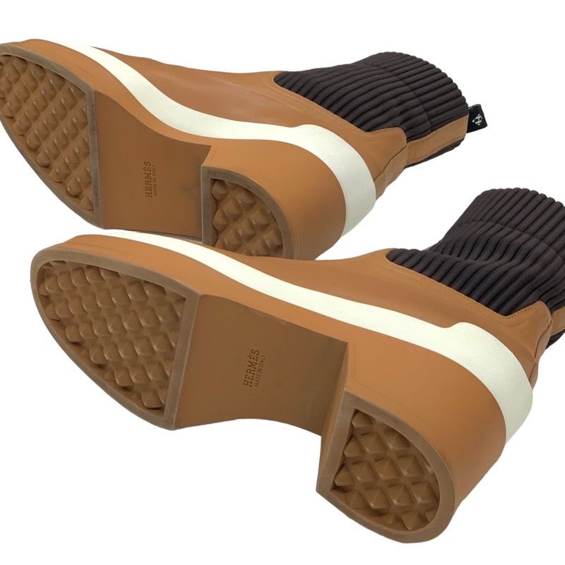 Hermes Boots Short Shoes Leather Fabric Camel Brown Sock — view 6