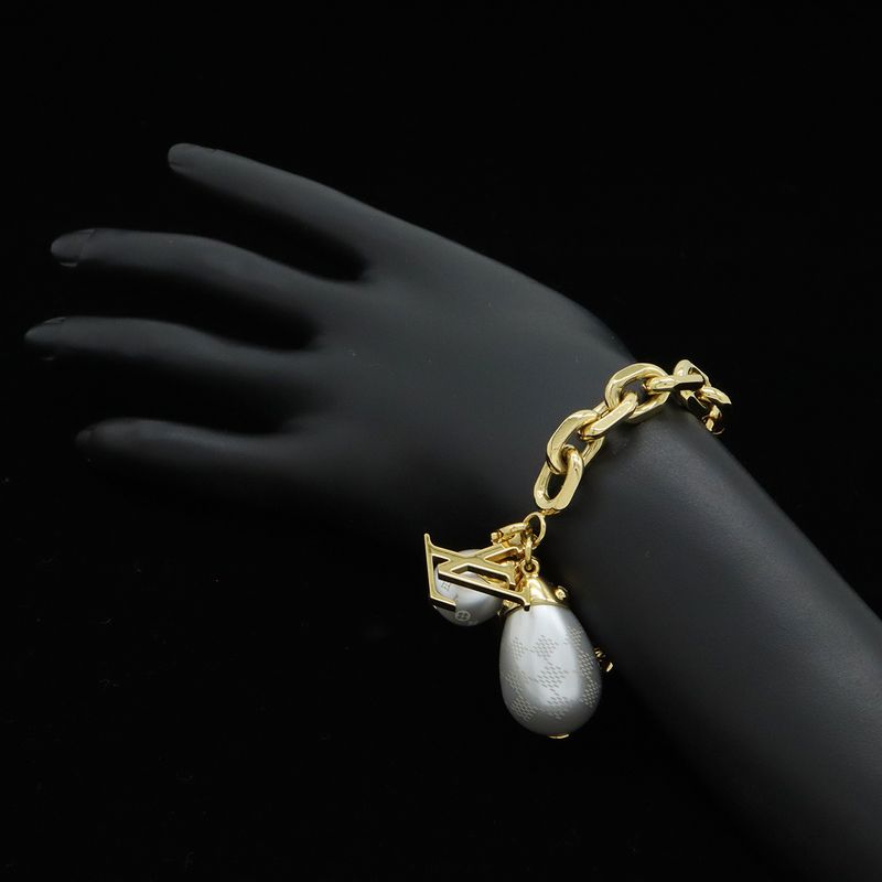 Louis Vuitton Bracelet Damier Pearl Logo Chain GP Faux — view 6