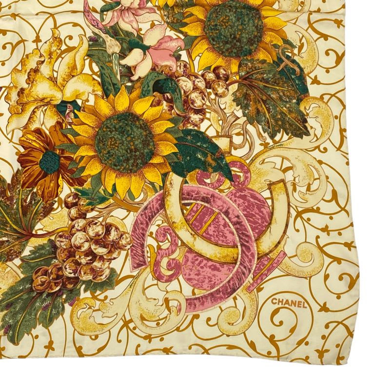 Chanel Scarf Large Silk Floral Pattern Coco Mark Logo Multicolor — view 6