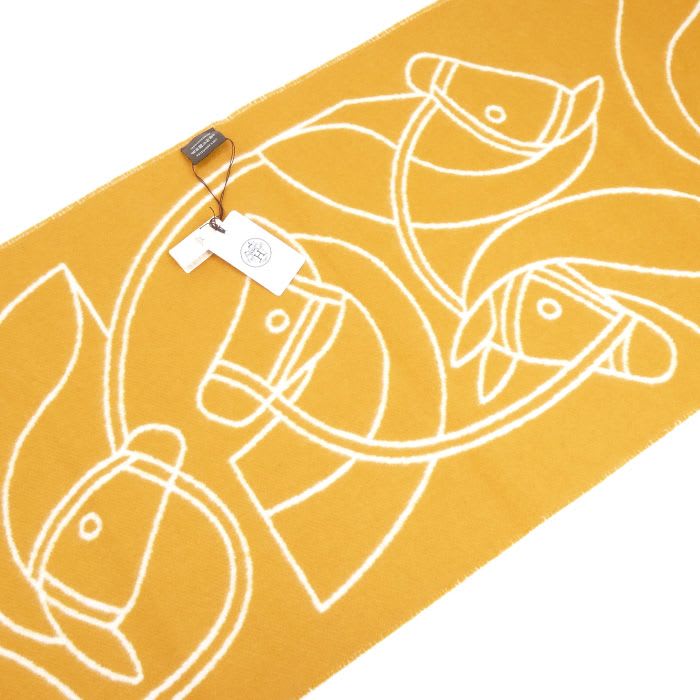 Hermes Entrelac Equestre Muffler Ivory Jaune Au-cles S 03 Scarf — view 4