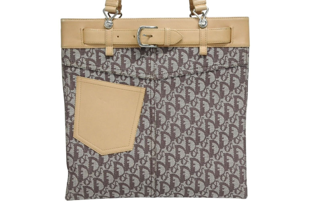 Dior Trotter Tote Bag Canvas Leather Brown Silver — view 2