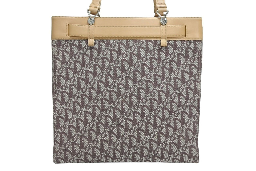 Dior Trotter Tote Bag Canvas Leather Brown Silver — view 3