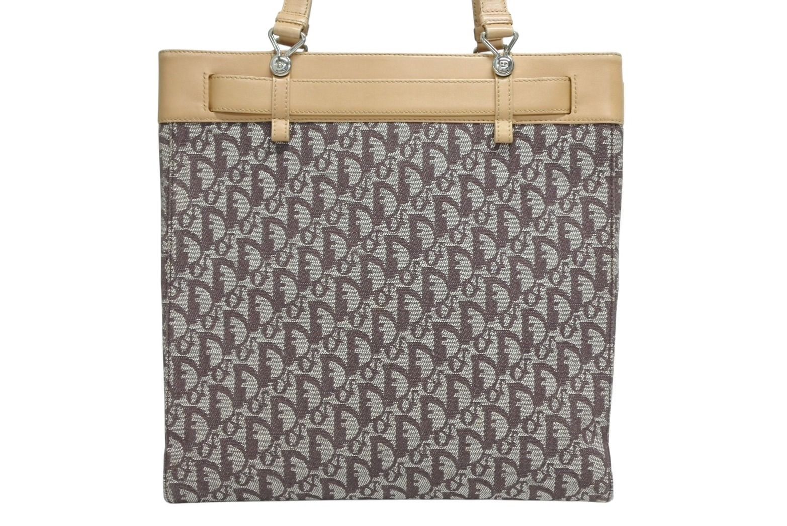 Dior Trotter Tote Bag Canvas Leather Brown Silver — view 3