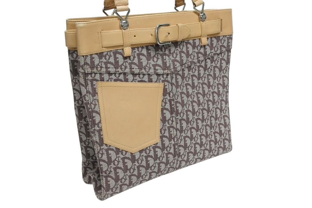 Dior Trotter Tote Bag Canvas Leather Brown Silver — view 4