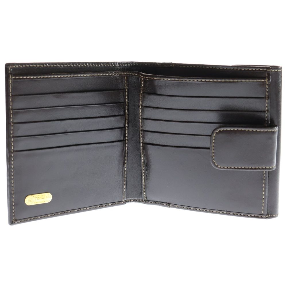 Fendi Zucca Pattern Bifold Wallet Compact Card Case Brown Leather — view 4