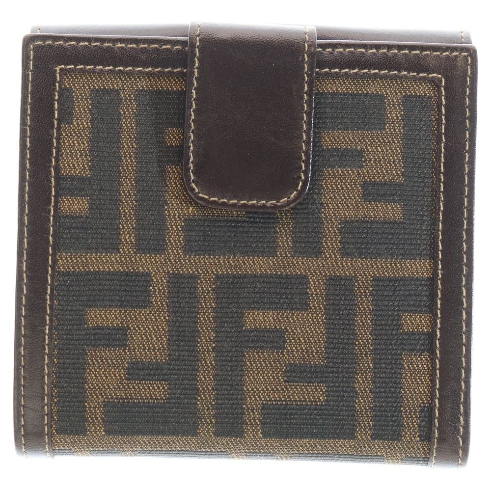 Fendi Zucca Pattern Bifold Wallet Compact Card Case Brown Leather — view 2