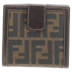 Fendi Zucca Pattern Bifold Wallet Compact Card Case Brown Leather — view 2