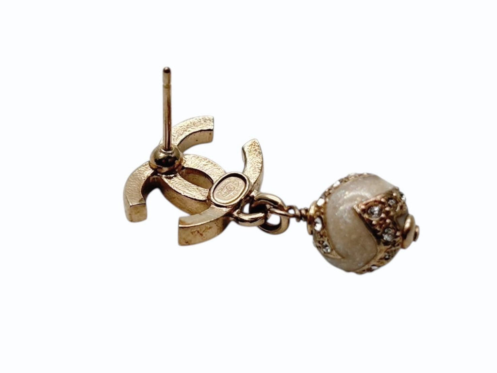 Chanel CC Logo Dangling Earrings Rhinestone Metal Resin — view 7