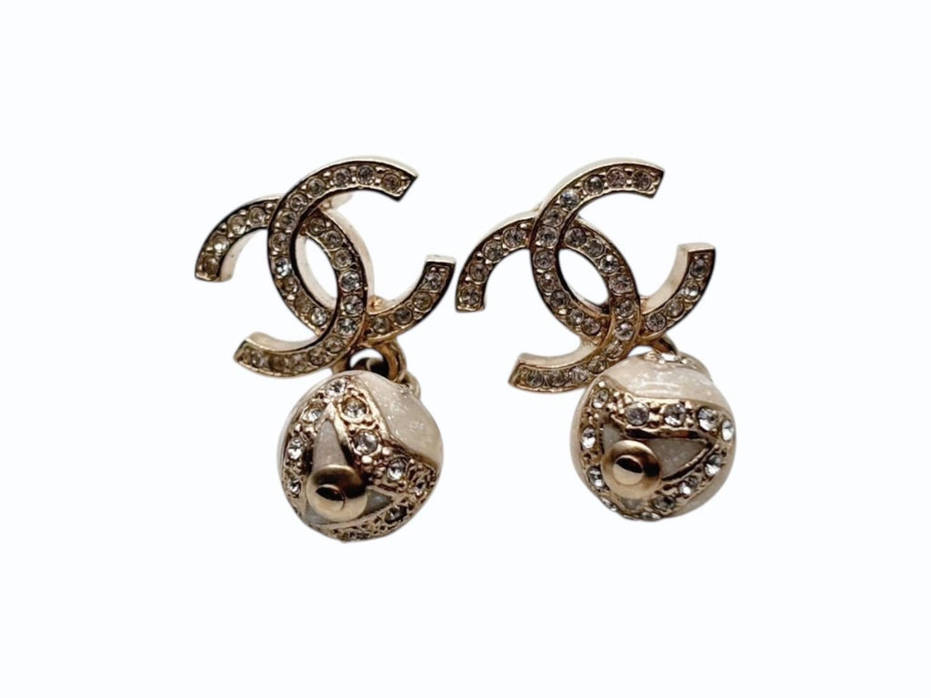 Chanel CC Logo Dangling Earrings Rhinestone Metal Resin — view 2